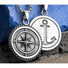Voyageaccessory Çift Taraflı Kullanım Paslanmaz Çelik Gemici Kuzey Yıldızı Pusula Kolye / 65 cm Zincirli