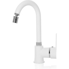 Beyaz Kısa Borulu Lavabo Bataryası Oynar Perlatörlü