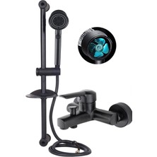 Siyah Sürgülü Pervaneli Duş Başlıklı Banyo Duş Seti Mat Delta Siyah Banyo Bataryası Garantili Musluk