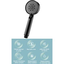 Sombra 5 Fonksiyonlu Sağlam Yapılı Su Tasarruflu Basınçlı Siyah Mat Banyo Duş Başlığı