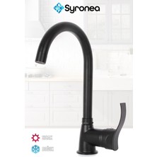 Siyah Elmas Mutfak Eviye Bataryası Aç Kapa Musluk Sıcak Soğuk Su Girişli