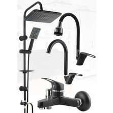 Raindrop Robot Siyah Spiralli Tepe Yağmurlama Duş Seti Mutfak Banyo Lavabo Batarya Musluk Set