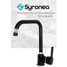 Avila Siyah Mutfak Eviye Bataryası Aç Kapa 360 Derece Döner Perlatörlü Musluk