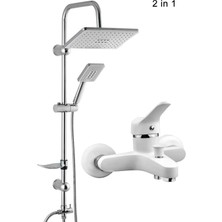 Makedonya Beyaz Mix Banyo Duş Bataryası Robot Yağmurlama Duş Seti 2 In 1 Set