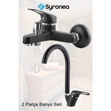 Siyah Mix Banyo Duş Bataryası Aç Kapa Lavabo Batayası Seti 2 Parça Musluk Banyo Yenileme Seti
