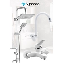 Beyaz Robot Tepe Yağmurlama Duş Seti Banyo Lavabo Batarya Musluk Set