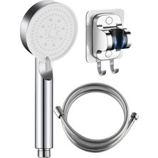 Purespritz Krom 5 Fonksiyonlu Banyo Duş Başlığı Seti 1,5 Metre Örgülü Hortum ve Yapışkanlı Mafsal