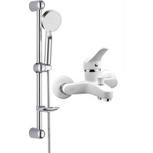 Beyaz Sürgülü 5 Fonksiyonlu Başlıklı Banyo Duş Seti Beyaz Mix Banyo Bataryası Seti Garantili
