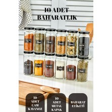 10 Adet Cam Baharat Kavanozu, Metal Kapak, Baharat Seti, Etiketli, Şık ve Kullanışlı