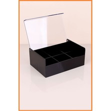 6 Bölmeli Siyah Çay Kutusu, Poşet ve Bitki Çayları Için Pratik Saklama Çözümü