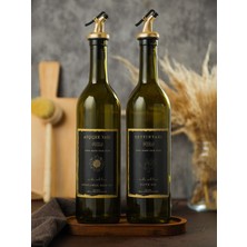 Iki Adet Amber Şişe, Altın Tıpalı, Etiketli, 750ML Ayçiçek ve Zeytinyağı Şişesi