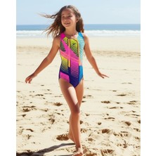 Speedo Digital Baskı Splashback Kız Çocuk Yüzücü Mayosu Lacivert-Pembe