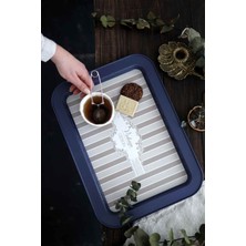 Şık Mavi Desenli Dikdörtgen Tepsi 32X43 cm