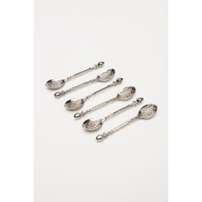 Gül Motifli 6'lı Çay Kaşığı Seti, Gümüş Renk, Zamak Topuz Başlı