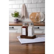 Ahşap Standlı 2'li Cam Tuzluk ve Biberlik Seti Beyaz Renk