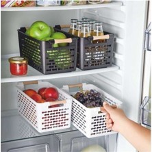 4'lü Ahşap Renk Plastik Saplı Organizer Sepet Seti