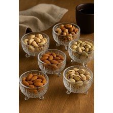 6'lı Ayaklı Kristal Cam Şık Çerezlik ve Reçellik Seti (8X8X5 Cm)