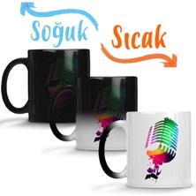 Renkli Mikrofon ve Müzik Temalı Porselen Sihirli Kupa Bardak