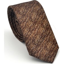 Bej Kırcıllı Desenli Açık Kahverengi Dokuma Kumaş Mendilli Slim Fit Kravat // SDK-2501-5
