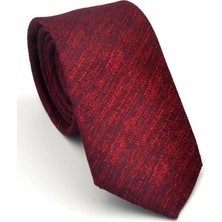Kırmızı Kırcıllı Desenli Bordo Dokuma Kumaş Mendilli Slim Fit Kravat // SDK-2501-4