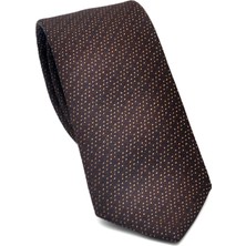 Bej Kırcıl Desenli Kahverengi Dokuma Kumaş Mendilli Slim Fit Kravat // SDK-2504-4