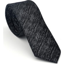Gri Kırcıllı Desenli Siyah Dokuma Kumaş Mendilli Slim Fit Kravat // SDK-2501-1