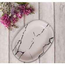 25 cm Mat Beyaz Mermer Desenli Kayık Tabak, Şık ve Kullanışlı Ev Dekoru.