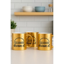 Çokaş Dijital 3 Lü Paket Yazı Baskılı Altın Rengi Kahve Kupa Bardak