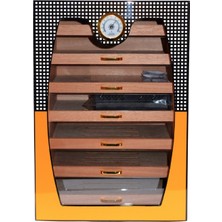 Cohiba Sarı-Gri Nokta Desenli 7 Çekmeceli Sedir Humidor Puro Kutusu