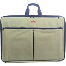 Askılı, Fermuarlı 35X50 Resim Çantası Su Geçirmez Ketenli Kumaş 35X50 Proje Çantası Körüklü Çift Bölme Haki