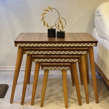 Evim Mobilya Lüks 1. Sınıf Mdf Oymalı 4’lü Zigon Sehpa Seti – Beyaz & Ceviz, Modern Tasarım