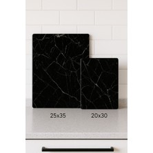 2'li Temiz Cam Kesme Tahtası, 20X30 & 25X35 Cm, Mermer Desenli, Antibakteriyel