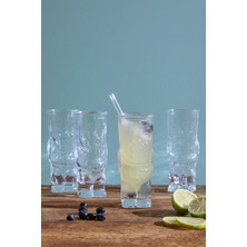 El Yapımı Tropikal Tasarımlı Cam Kokteyl Bardak Seti, 4'lü, Beyaz Renk