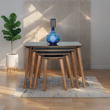 Evim Mobilya Lüks 1. Sınıf Mdf Tek Katlı 4’lü Zigon Sehpa Seti – Beyaz & Ceviz, Modern Tasarım