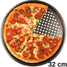 Gri 32 cm Delikli Pizza, Lahmacun ve Pide Tepsisi, Kullanışlı ve Dayanıklı.