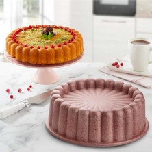 Dilimli Granit Döküm Kek Tart Kalıbı 25 Cm, Zarif Rose ve Gül Kurusu Tonlarda