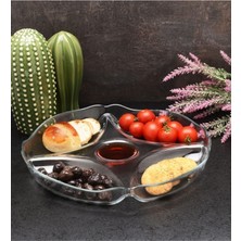 Turuncu 5 Bölmeli Cam Sunum Tabağı, 30CM, Çerezlik ve Kahvaltılık Için Şık Tasarım