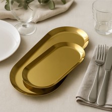 Paslanmaz Çelik Sunum ve Ikram Tabağı Seti, Şık ve Dayanıklı 2'li Paket