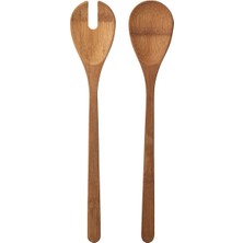 2'li Bambu Salata ve Servis Kaşığı, 31 Cm, Beyaz, Şık ve Kullanışlı Set