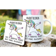 Renkli Unicorn ve Antikorn Baskılı Kupa ve Bardak Altlığı Seti