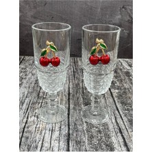 Turuncu 2'li Kristal Cam Kirazlı 220ML Kokteyl ve Meşrubat Bardağı Seti