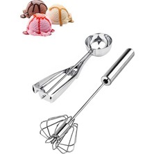 Paslanmaz Çelik Dondurma Kaşığı ve Otomatik Basmalı Çırpıcı Seti