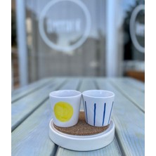 El Yapımı Seramik Çizgili Ikili Kahve Fincanı ve Mug Seti, Şık ve Kullanışlı Tasarım