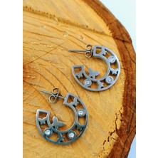 Gümüş Renk Figürlü Çelik  Küpe