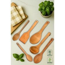 Vernikli Bambu ve Kayın Mutfak Seti, Spatula, Kaşık, Kepçe, Farklı Boyutlarda