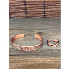 Aida Jewelss Ayarlanabilir Ölçü Saf Bakır Bileklik Yüzük Seti Bakır Bileklik Bakır Yüzük Set