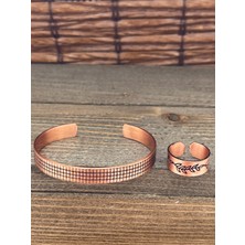 Aida Jewelss Ayarlanabilir Ölçü Saf Bakır Bileklik Yüzük Seti Bakır Bileklik Bakır Yüzük Set