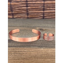 Aida Jewelss Ayarlanabilir Ölçü Saf Bakır Bileklik Yüzük Seti Bakır Bileklik Bakır Yüzük Set