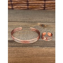 Aida Jewelss Ayarlanabilir Ölçü Saf Bakır Bileklik Yüzük Seti Bakır Bileklik Bakır Yüzük Set