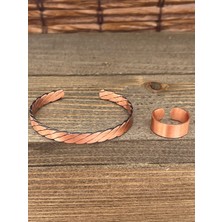 Aida Jewelss Ayarlanabilir Ölçü Saf Bakır Bileklik Yüzük Seti Bakır Bileklik Bakır Yüzük Set